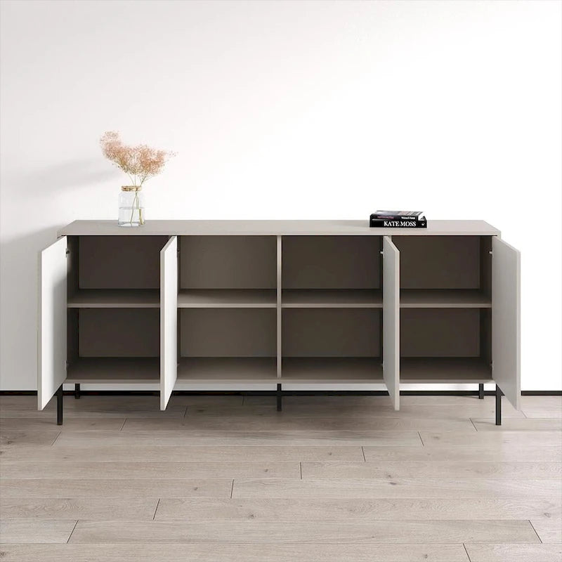 Teak/Cashmere/Black Modern Matte Sideboard, 74.8"W