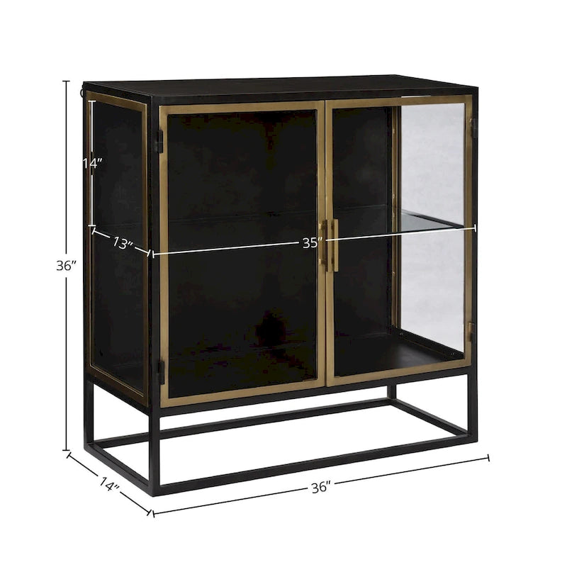 Black Gunmetal & Brass 2-Door Glass Sideboard, 36"D