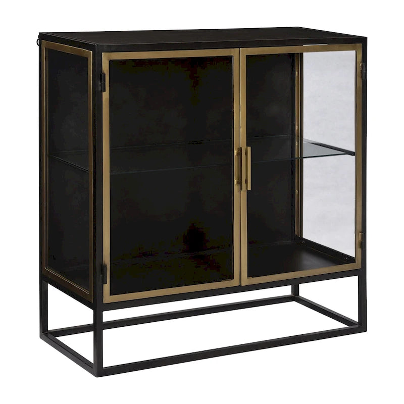 Black Gunmetal & Brass 2-Door Glass Sideboard, 36"D