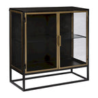 Black Gunmetal & Brass 2-Door Glass Sideboard, 36"D