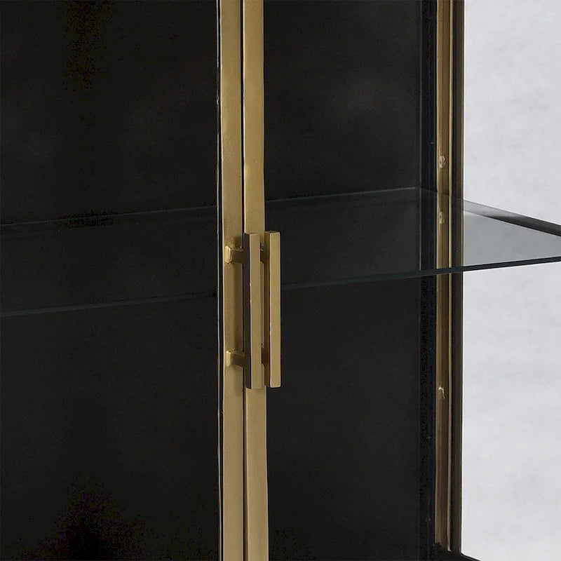 Black Gunmetal & Brass 2-Door Glass Sideboard, 36"D
