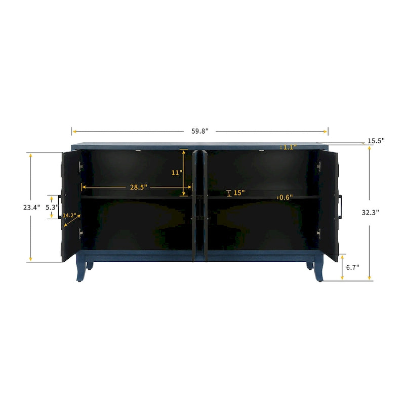 Antique Dark Grey/Green 4-Door Vintage Storage Cabinet