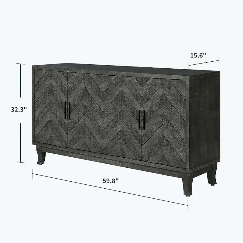 Antique Dark Grey/Green 4-Door Vintage Storage Cabinet