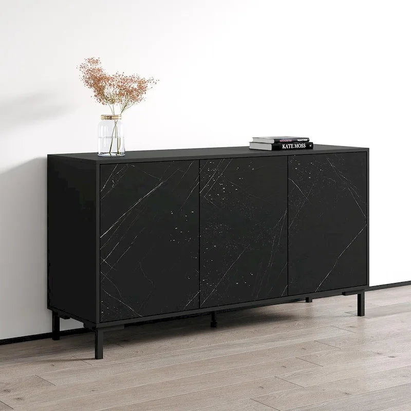 Black / White Modern Sideboard with Matte Finish, Single, Freestanding