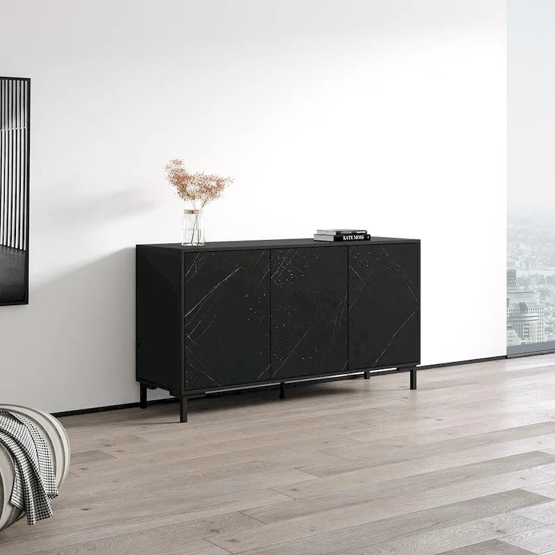 Black / White Modern Sideboard with Matte Finish, Single, Freestanding