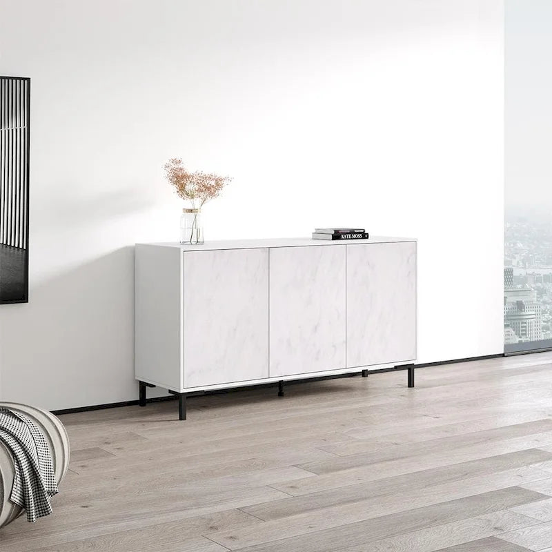 Black / White Modern Sideboard with Matte Finish, Single, Freestanding