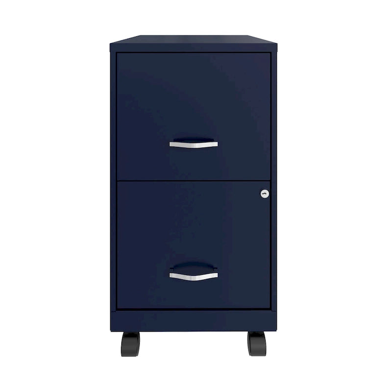 Blue 2-Drawer Mobile Metal Vertical File Cabinet with Lock, Letter Size, Single