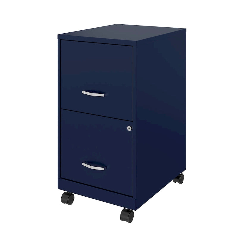 Blue 2-Drawer Mobile Metal Vertical File Cabinet with Lock, Letter Size, Single