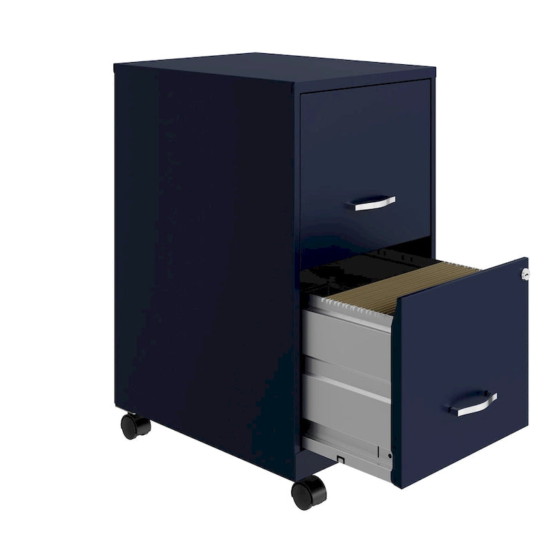 Blue 2-Drawer Mobile Metal Vertical File Cabinet with Lock, Letter Size, Single