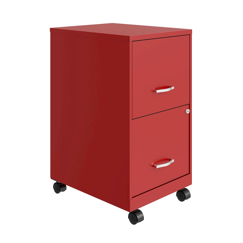 Red 2-Drawer Mobile Metal Vertical File Cabinet with Lock, Letter Size, Single