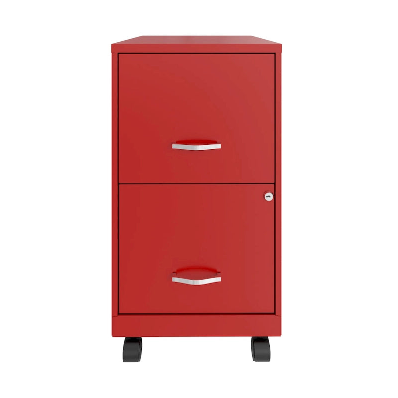 Red 2-Drawer Mobile Metal Vertical File Cabinet with Lock, Letter Size, Single