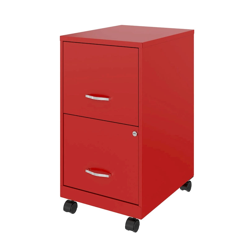 Red 2-Drawer Mobile Metal Vertical File Cabinet with Lock, Letter Size, Single