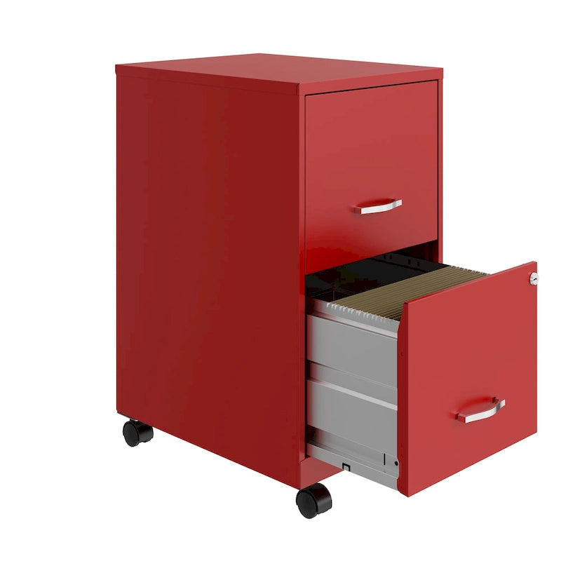 Red 2-Drawer Mobile Metal Vertical File Cabinet with Lock, Letter Size, Single