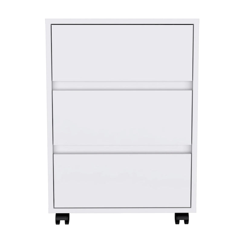 White / Light Grey / Black 3-Drawer Filing Cabinet with Wheels and Lock, Single