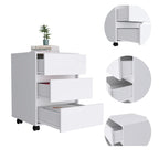 White / Light Grey / Black 3-Drawer Filing Cabinet with Wheels and Lock, Single
