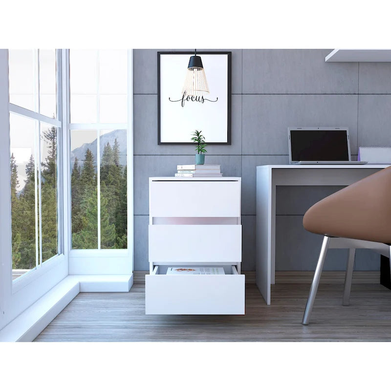 White / Light Grey / Black 3-Drawer Filing Cabinet with Wheels and Lock, Single