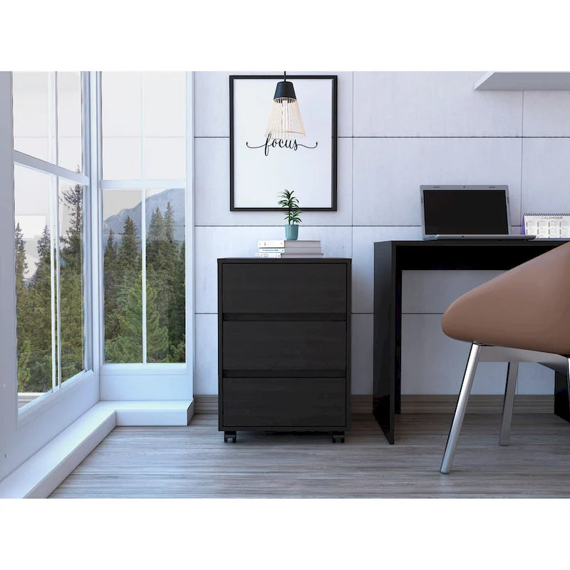 White / Light Grey / Black 3-Drawer Filing Cabinet with Wheels and Lock, Single