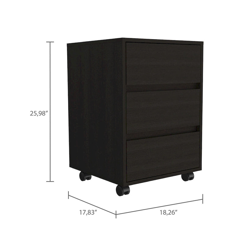 White / Light Grey / Black 3-Drawer Filing Cabinet with Wheels and Lock, Single