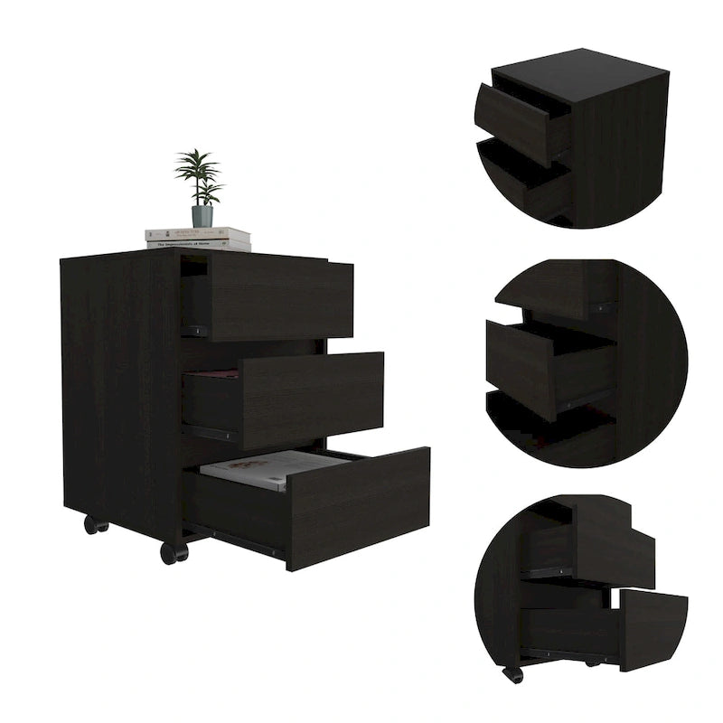 White / Light Grey / Black 3-Drawer Filing Cabinet with Wheels and Lock, Single