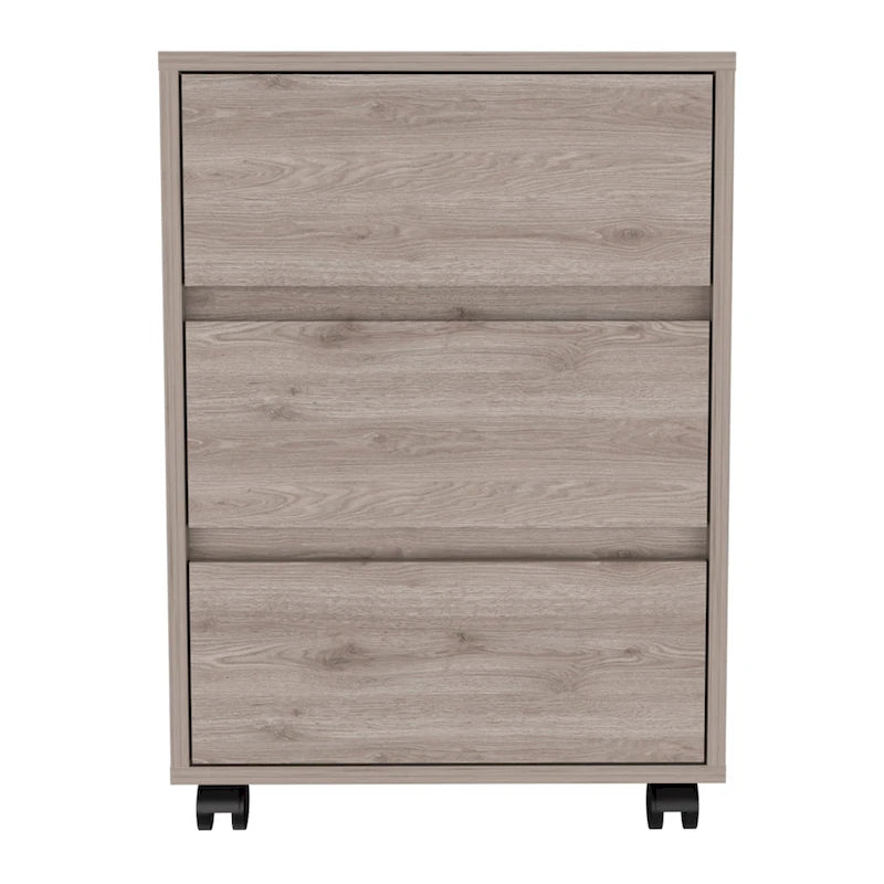 White / Light Grey / Black 3-Drawer Filing Cabinet with Wheels and Lock, Single