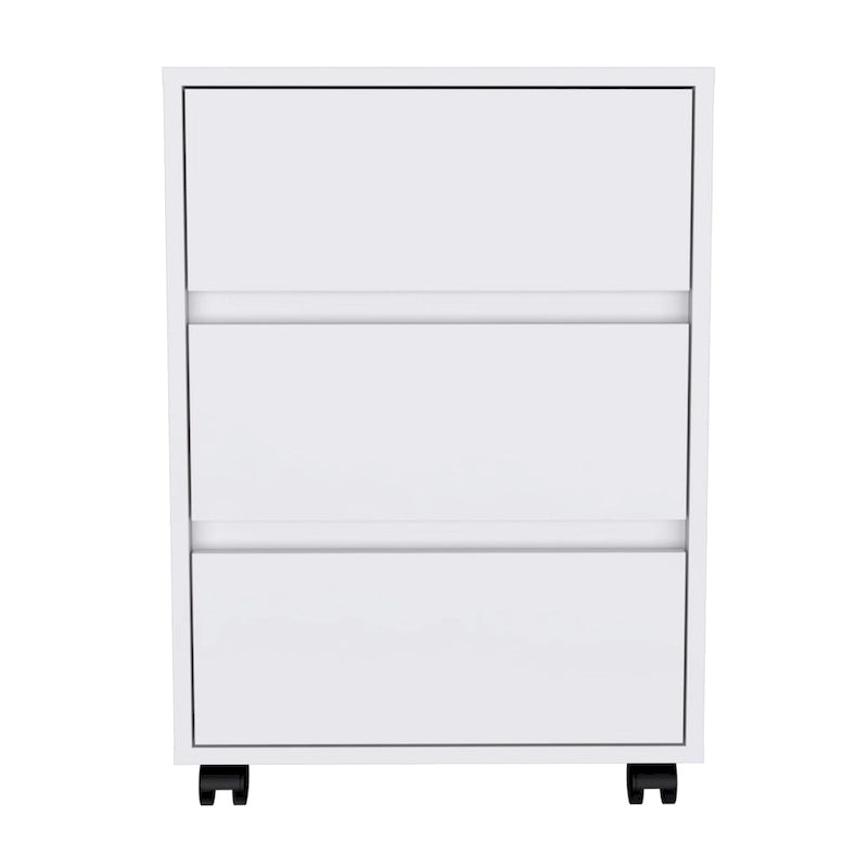 White / Light Grey / Black 3-Drawer Filing Cabinet with Wheels and Lock, Single