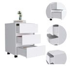 White / Light Grey / Black 3-Drawer Filing Cabinet with Wheels and Lock, Single