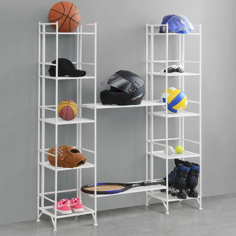 Black / White 5-Tier Folding Metal Shelving Unit with 2 Extension Shelves, Single