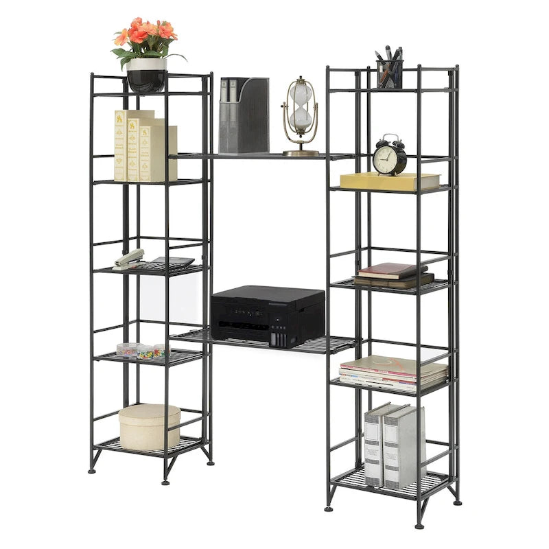 Black / White 5-Tier Folding Metal Shelving Unit with 2 Extension Shelves, Single