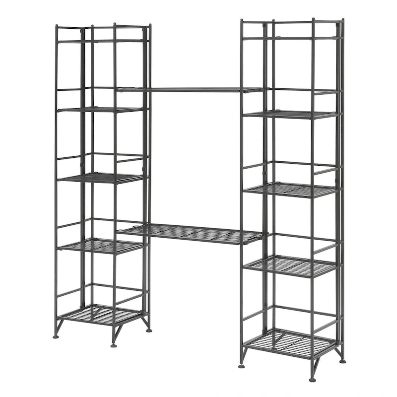 Black / White 5-Tier Folding Metal Shelving Unit with 2 Extension Shelves, Single
