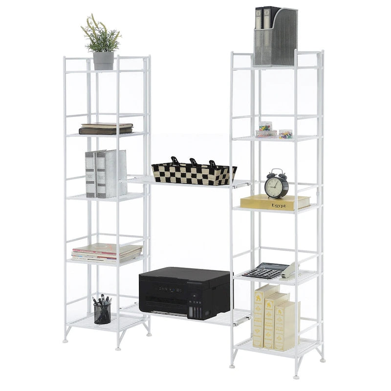 Black / White 5-Tier Folding Metal Shelving Unit with 2 Extension Shelves, Single