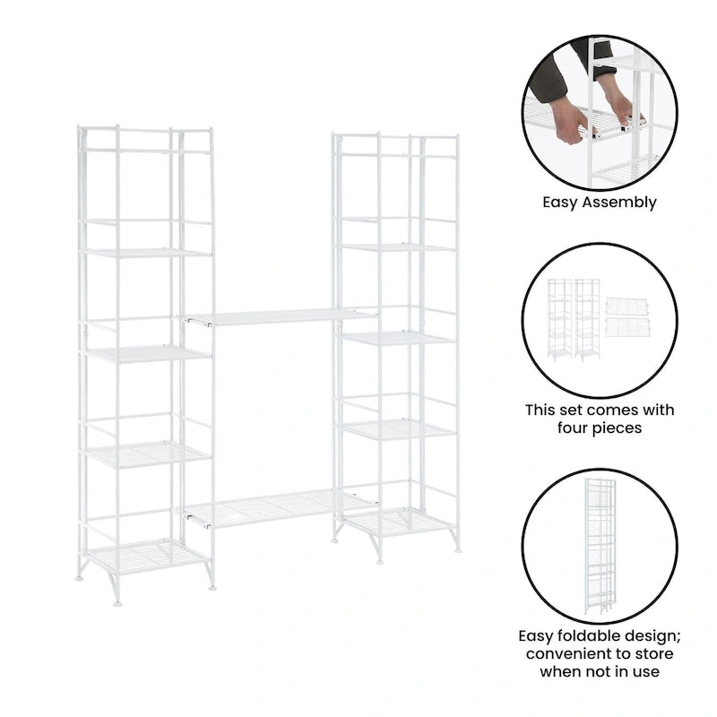 Black / White 5-Tier Folding Metal Shelving Unit with 2 Extension Shelves, Single