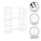 Black / White 5-Tier Folding Metal Shelving Unit with 2 Extension Shelves, Single