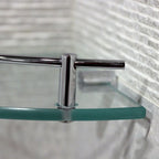 Glass Corner Shelf with Solid Brass Chrome Finish Railing