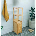 Natural Bamboo Spa Storage Tower Cabinet with 3 Open Shelves and Enclosed Cabinet, Single