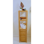 Natural Bamboo Spa Storage Tower Cabinet with 3 Open Shelves and Enclosed Cabinet, Single