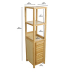 Natural Bamboo Spa Storage Tower Cabinet with 3 Open Shelves and Enclosed Cabinet, Single