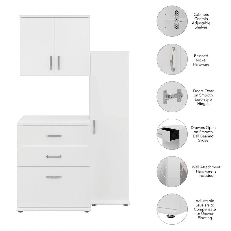White / Platinum Gray / Storm Gray 3-Piece Modular Storage Set with Floor and Wall Cabinets
