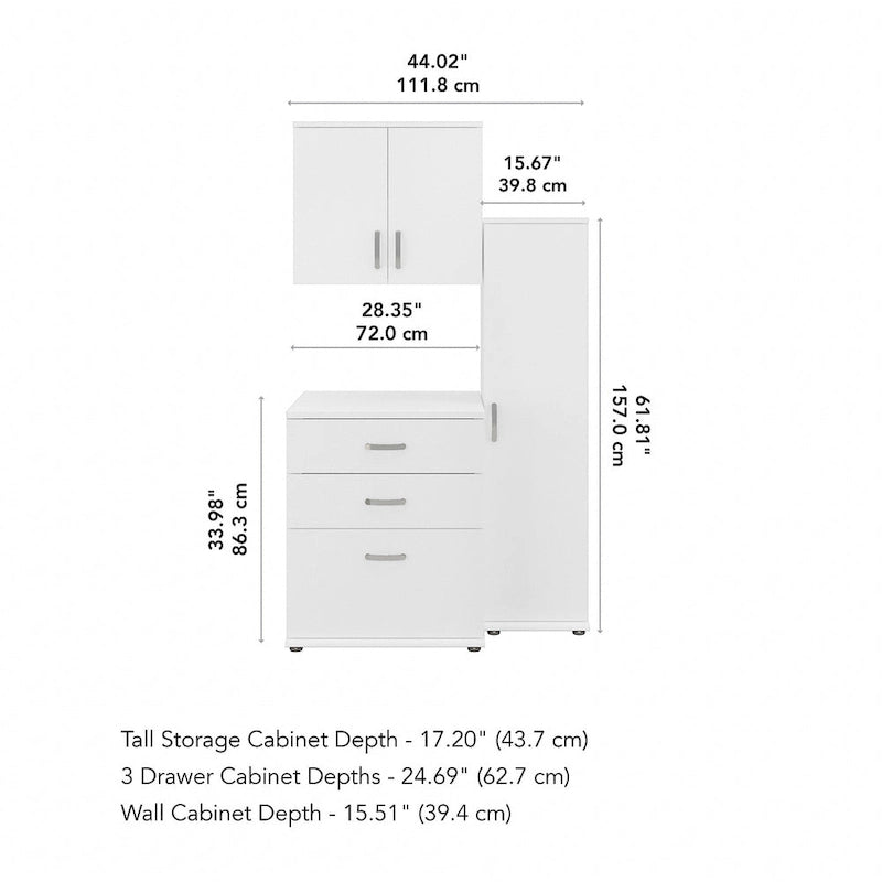 White / Platinum Gray / Storm Gray 3-Piece Modular Storage Set with Floor and Wall Cabinets
