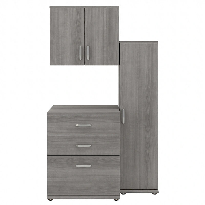 White / Platinum Gray / Storm Gray 3-Piece Modular Storage Set with Floor and Wall Cabinets