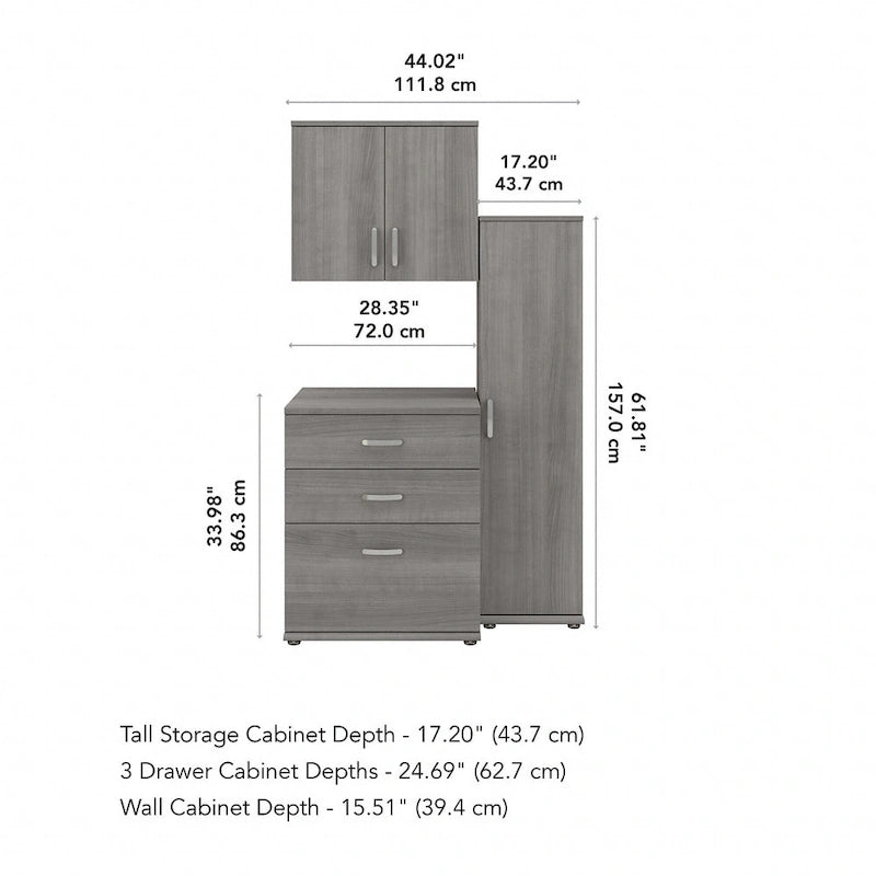 White / Platinum Gray / Storm Gray 3-Piece Modular Storage Set with Floor and Wall Cabinets