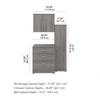 White / Platinum Gray / Storm Gray 3-Piece Modular Storage Set with Floor and Wall Cabinets