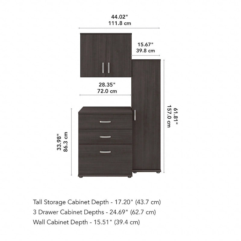 White / Platinum Gray / Storm Gray 3-Piece Modular Storage Set with Floor and Wall Cabinets