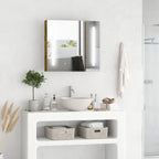 Dark Wood Grain LED Medicine Cabinet with Mirror, Wall Mounted