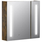 Dark Wood Grain LED Medicine Cabinet with Mirror, Wall Mounted