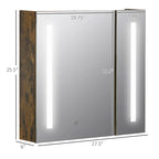 Dark Wood Grain LED Medicine Cabinet with Mirror, Wall Mounted