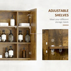 Dark Wood Grain LED Medicine Cabinet with Mirror, Wall Mounted
