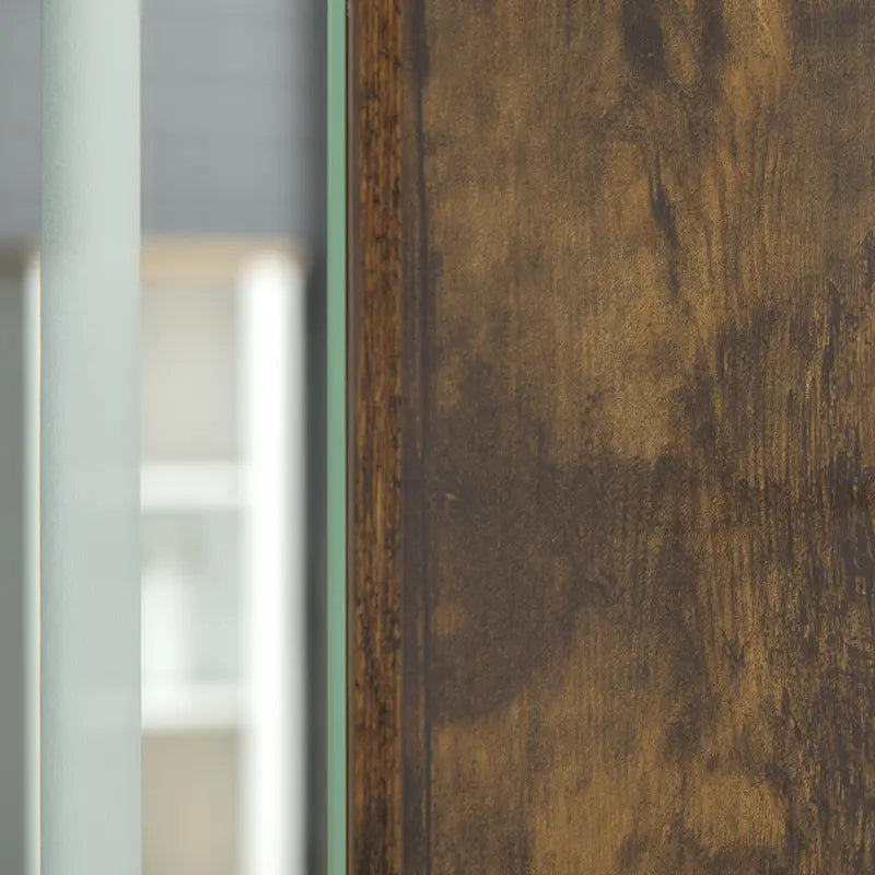Dark Wood Grain LED Medicine Cabinet with Mirror, Wall Mounted