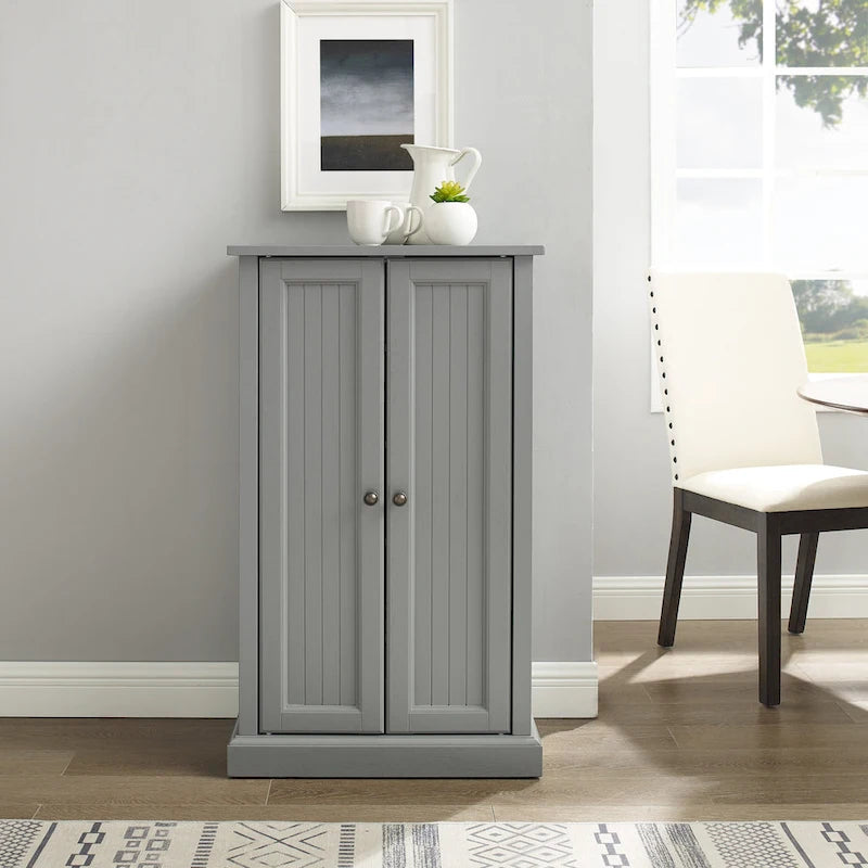 White Coastal Style Accent Cabinet with Beadboard Doors and Adjustable Shelves, Single