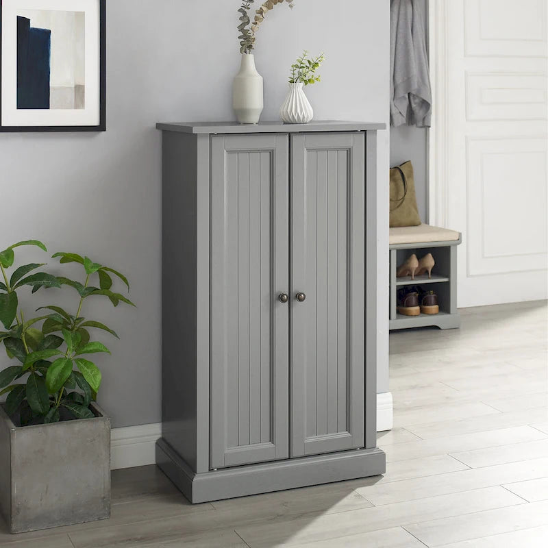 White Coastal Style Accent Cabinet with Beadboard Doors and Adjustable Shelves, Single