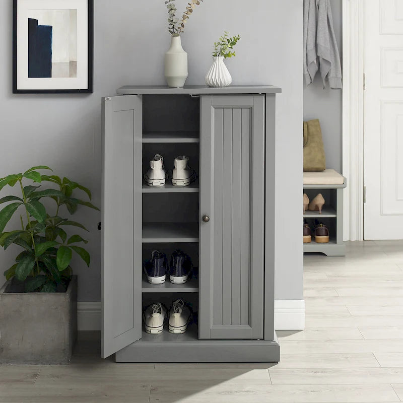 White Coastal Style Accent Cabinet with Beadboard Doors and Adjustable Shelves, Single